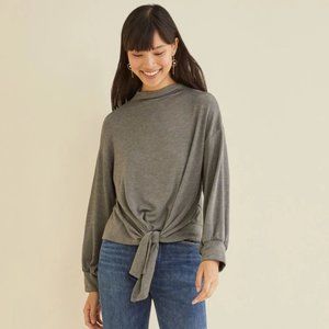 Amour Vert Grey Mock Neck Front Tie Sweater XS